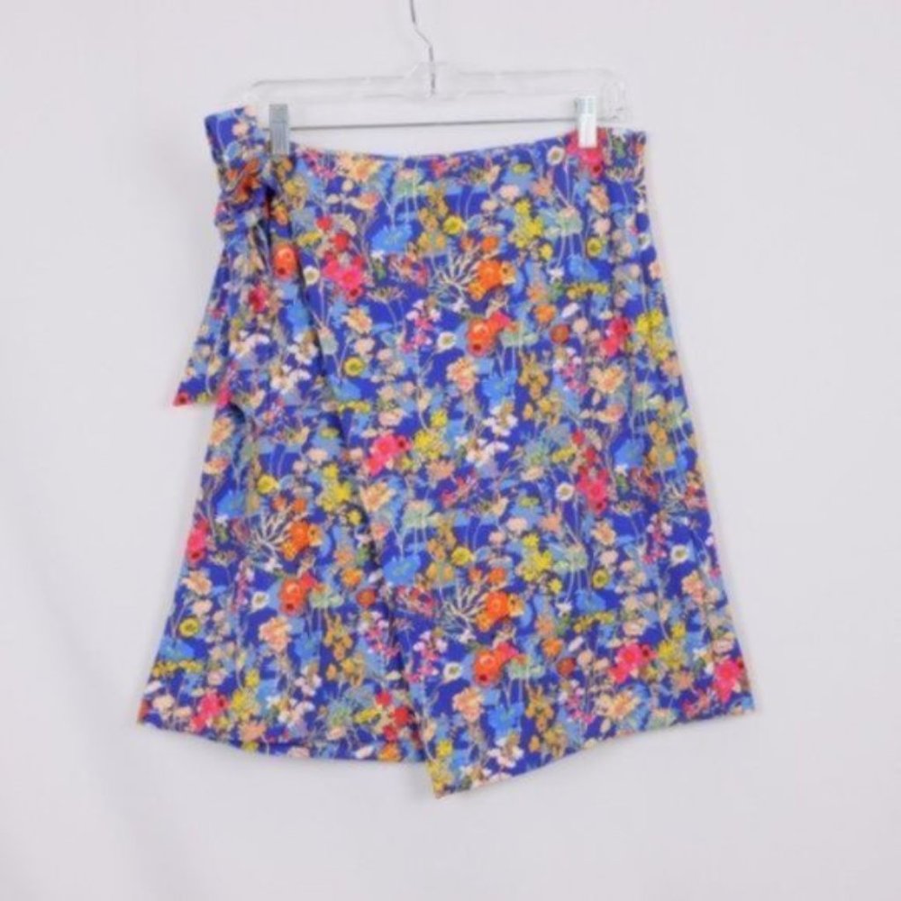 ECI Floral Faux Wrap A Line Skirt